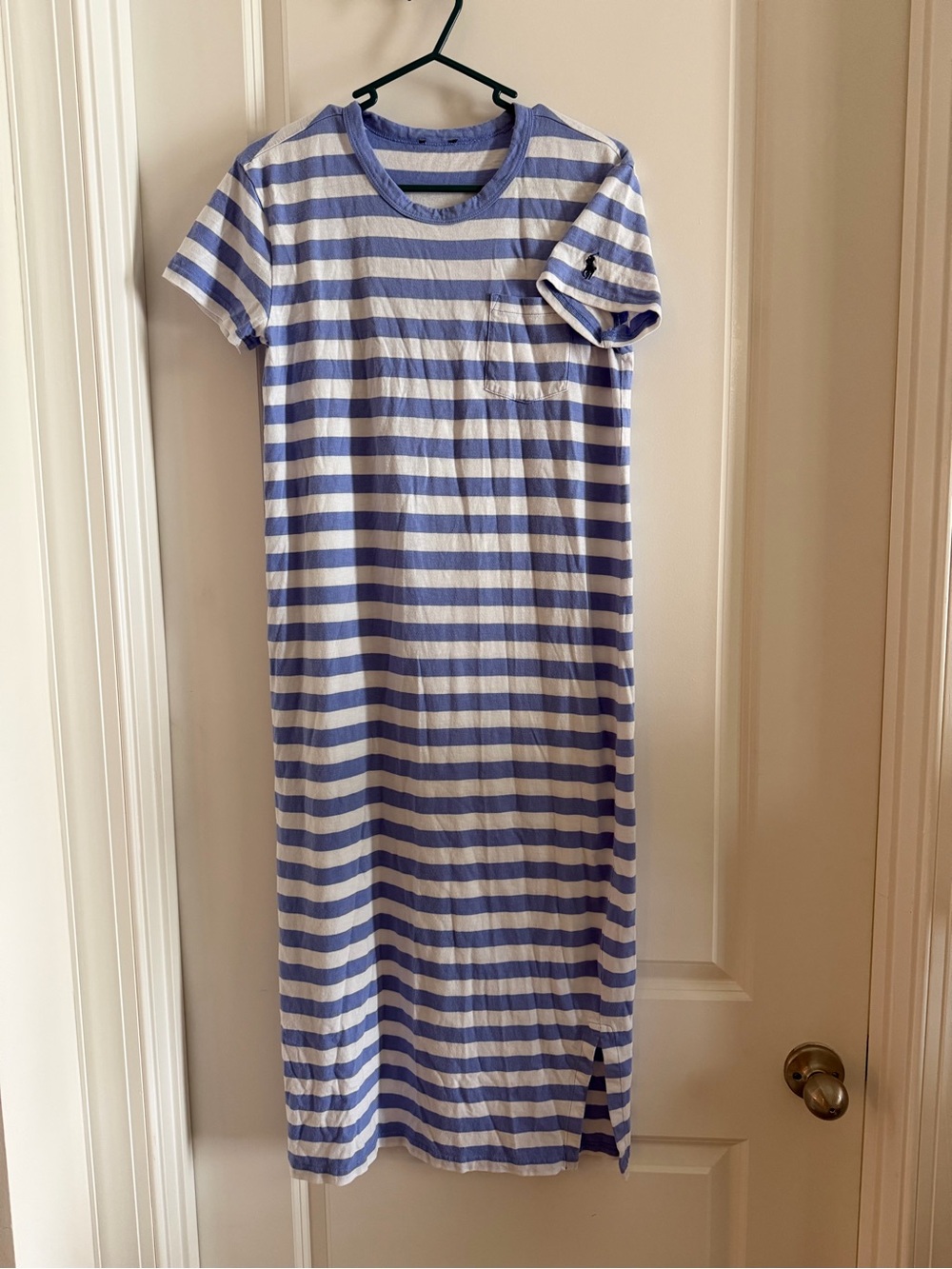Ralph Lauren Blue and White Striped Crewneck Midi Dress